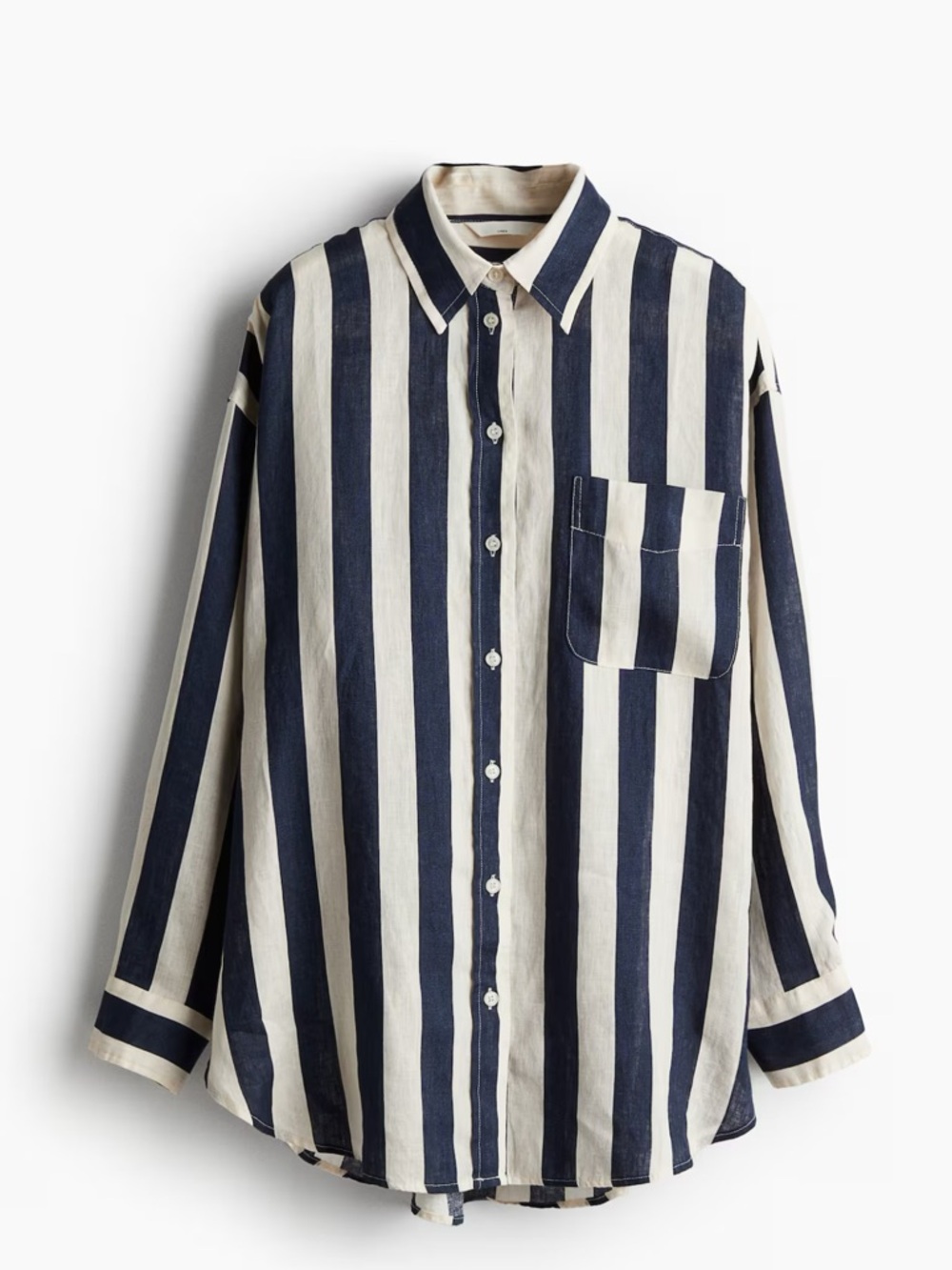H&M Navy and Cream Vertical Stripe Button-Down Shirt